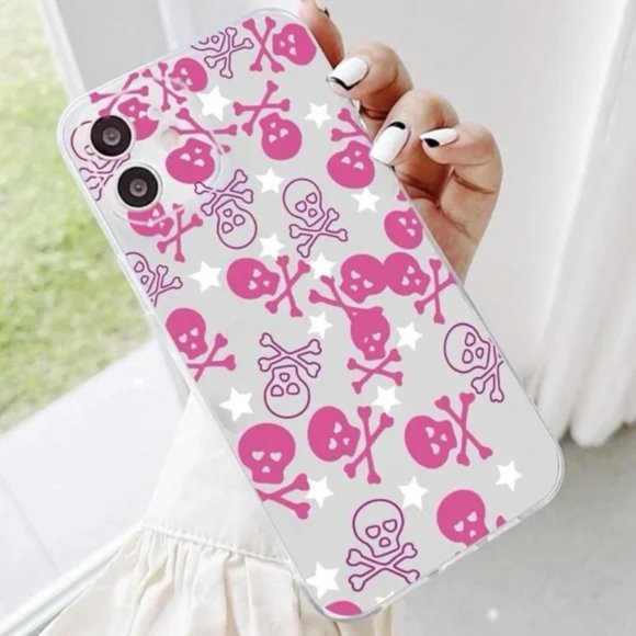iphone 13 Pink Skull Clear Case/Cover - Picture 1 of 3